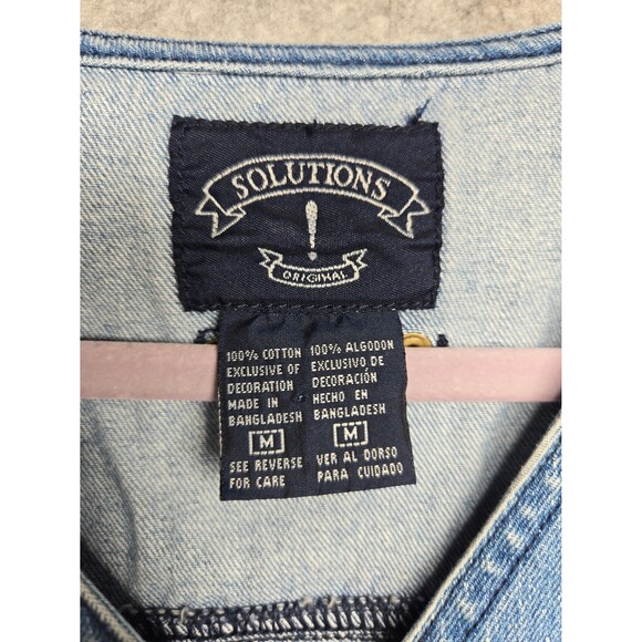 Solutions Original Vintage Denim Vest Pockets Flags Button Up Women's Medium - Picture 6 of 12
